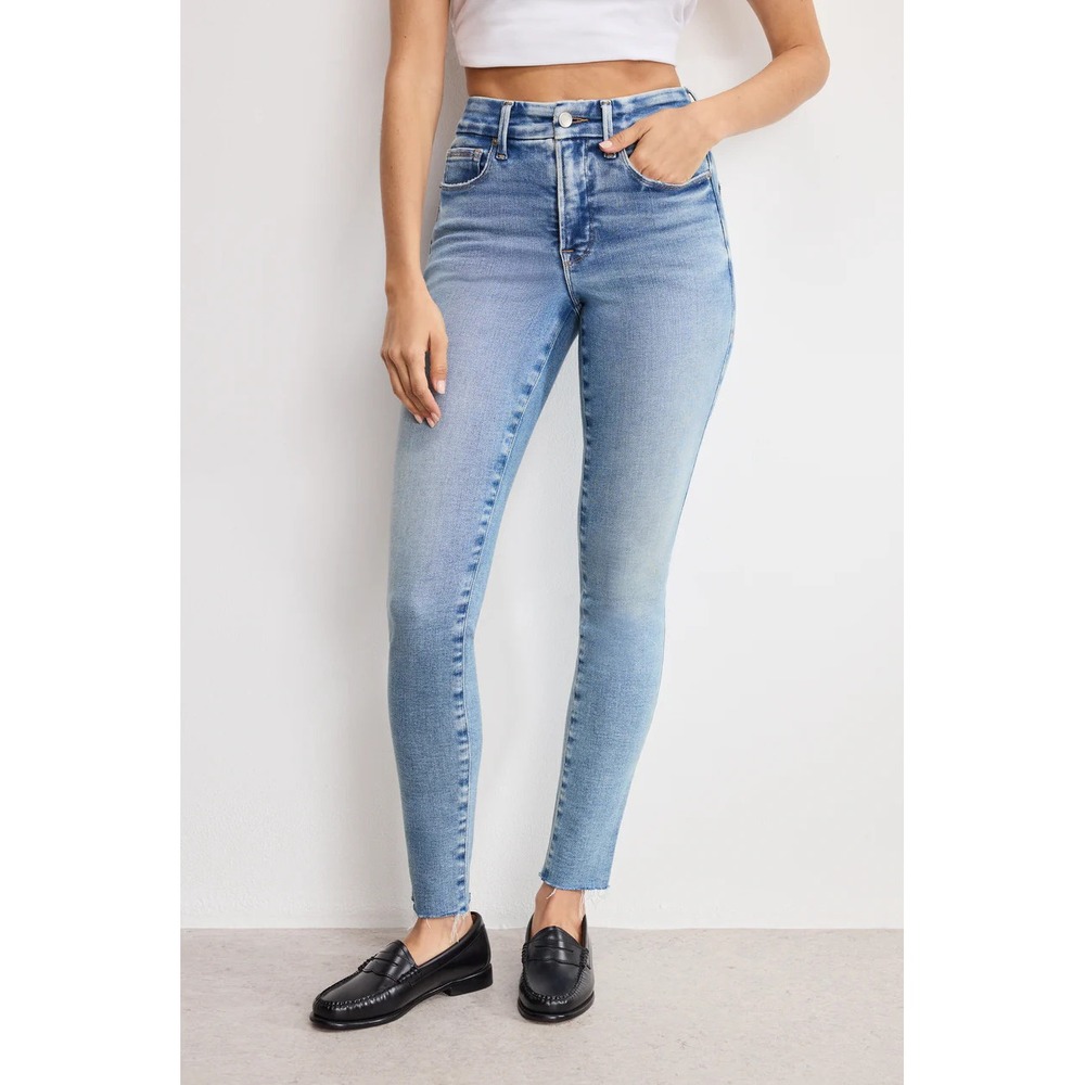 Good American Jeans Womens‎ 6 28 Light Wash High Rise Skinny Raw Hem Denim Legs